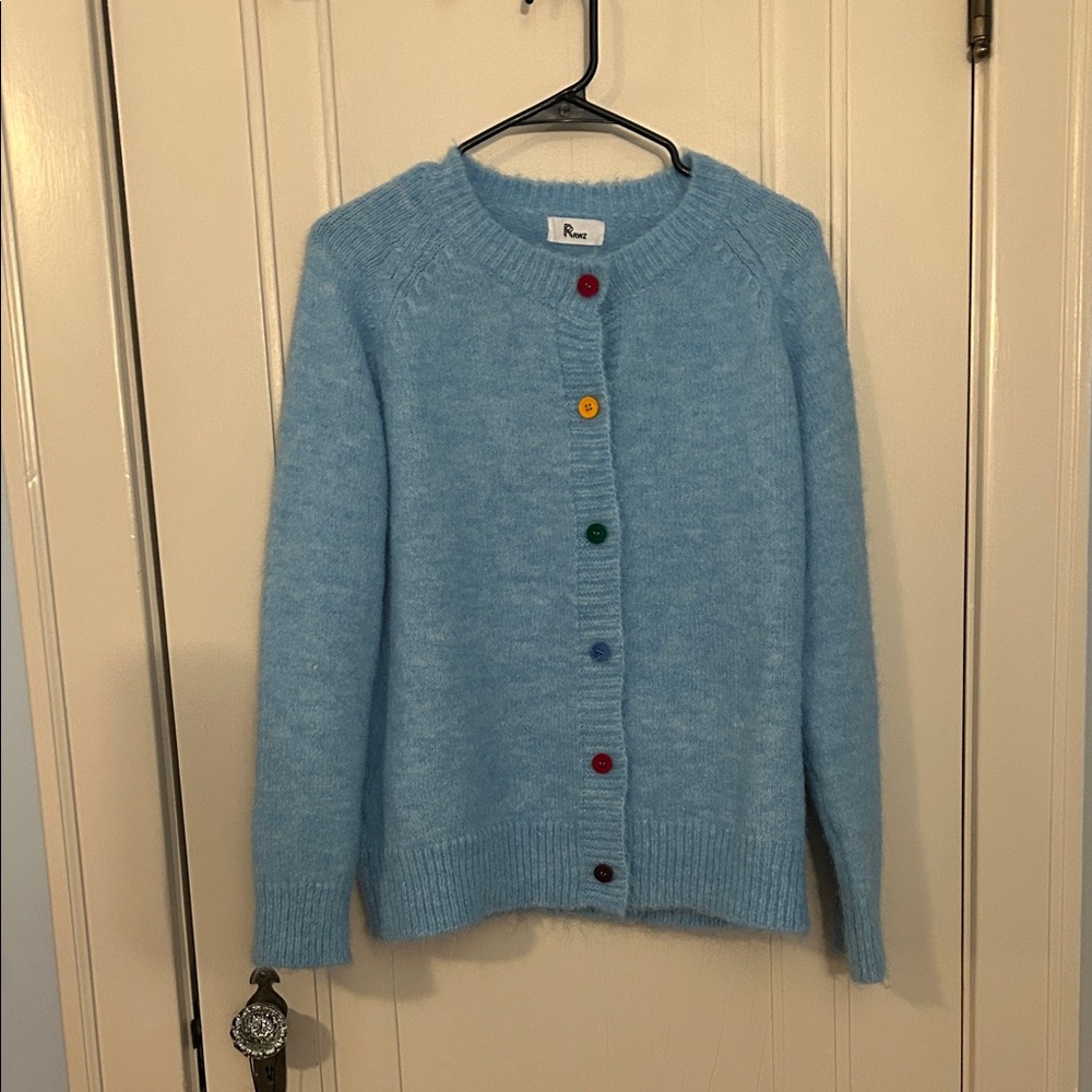 Perfect Light Blue Cardigan with Multicolored Buttons